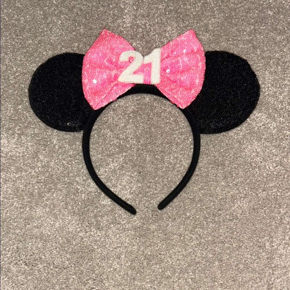 Pink and Black Mouse Ear Headband